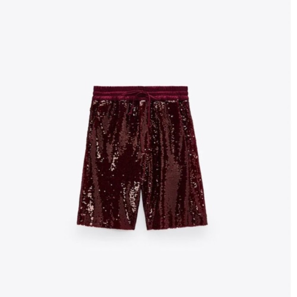 Zara High Waisted Sequin Shorts Burgundy Size XS - Picture 3 of 11